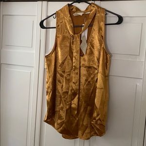 Anthropologie Maeve Salina Gold Tie Neck Swing Top